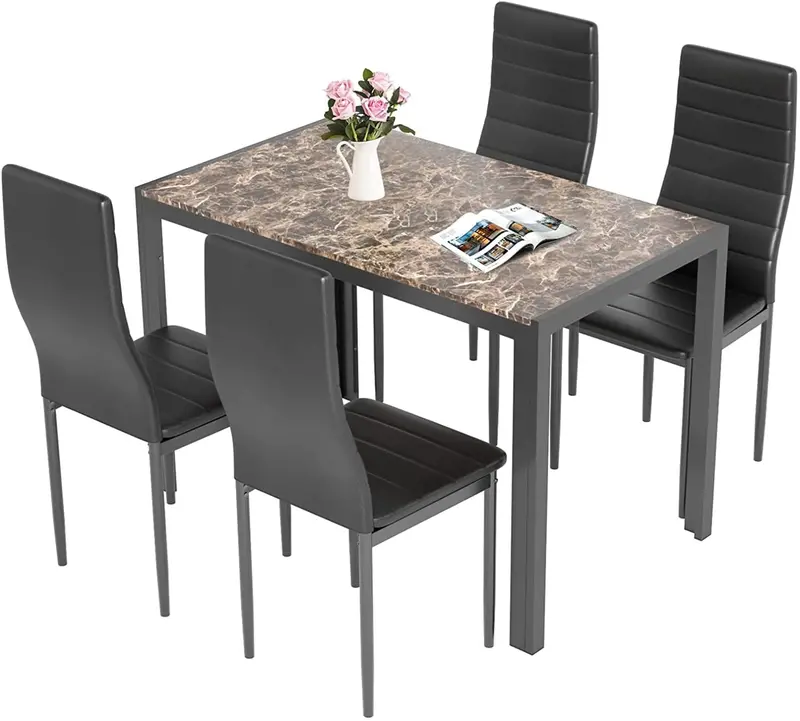 Arlopu Compact 5-Piece Dining Set: Faux Marble Table & 4 Pu Leather Chairs For Small Spaces 1