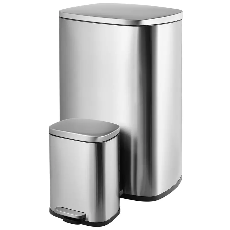 Arlopu Dual-Bin Step Trash Can – Fingerprint-Resistant Stainless Steel Waste Bin With Soft-Close Lid & Removable Plastic Buckets 1