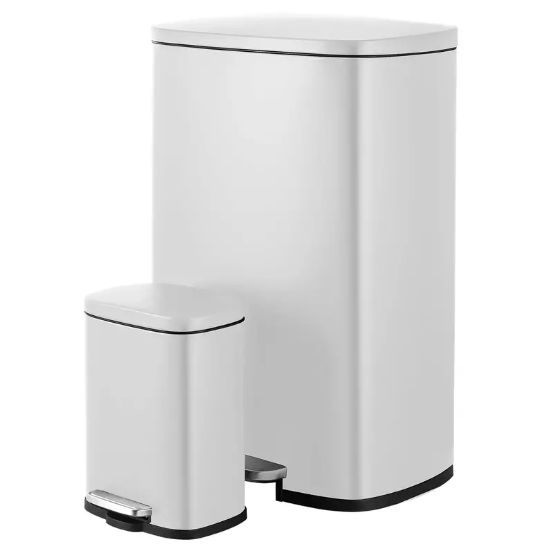 Arlopu Dual-Compartment Step Trash Can – 13.2+1.3 Gal Stainless Steel Bin With Soft-Close Lid & Removable Inner Buckets 1