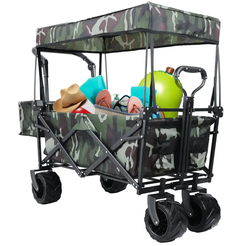 Arlopu Foldable Wagon Cart With Removable Canopy & Mesh Pockets – Lightweight Outdoor Utility Transport 1