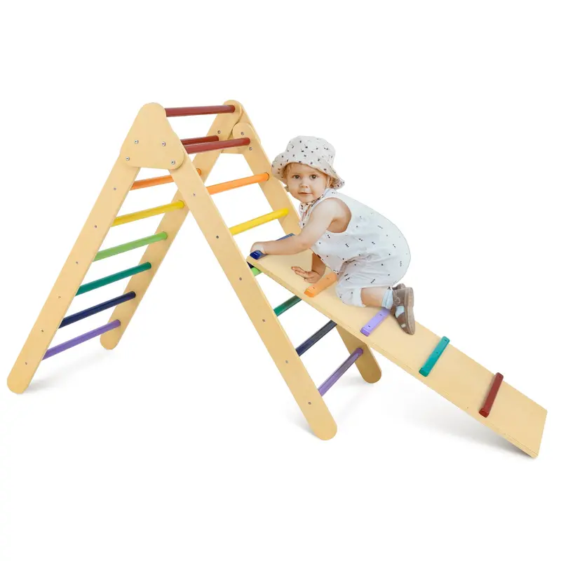 Arlopu Foldable Wooden Climbing Triangle – Reversible Ramp Ladder For Sliding & Climbing (2-In-1) 1