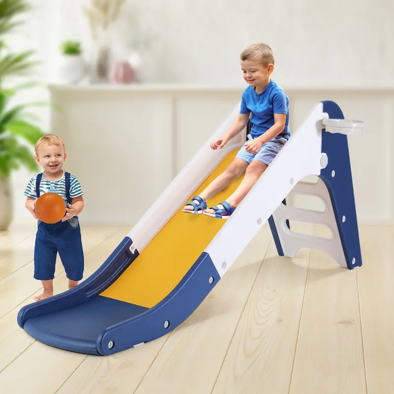 Arlopu Freestanding Play Slide For Toddlers – Basketball Hoop & Ball Included, Long-Slope Climber With Reinforced Base 1