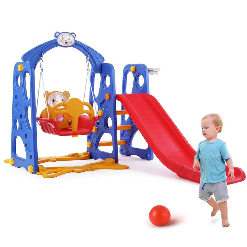 Arlopu Freestanding Toddler Slide And Swing Set – Indoor/Outdoor Playset With Climber, Basketball Hoop & Ball 1