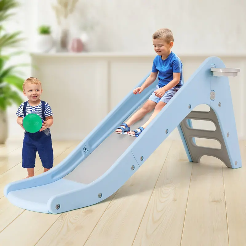 Arlopu Freestanding Toddler Slide – Extra-Long Slope Climber With Basketball Hoop & Ball For Indoor/Outdoor Play 1