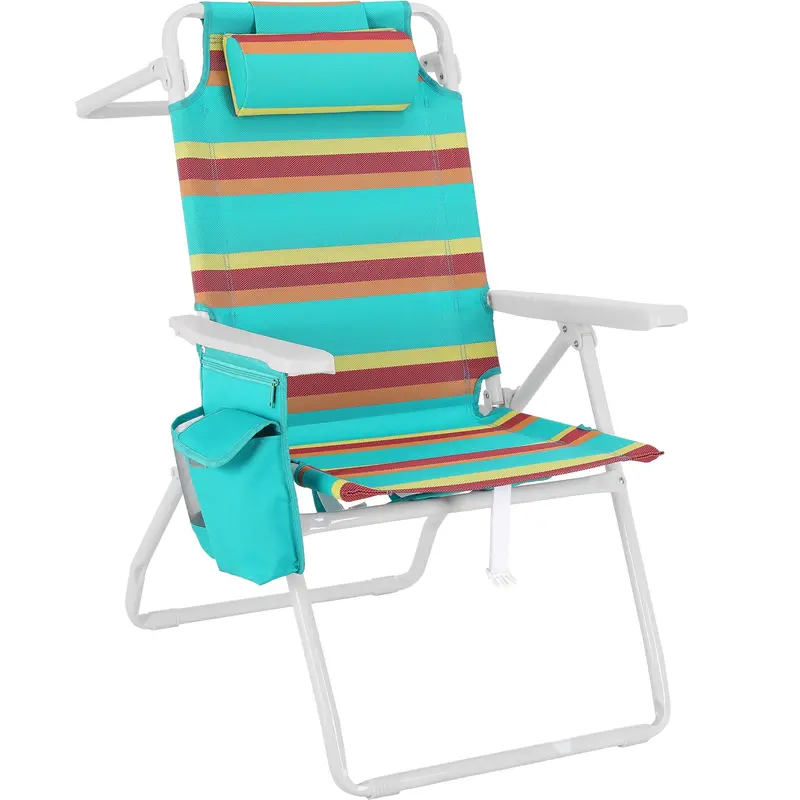 Arlopu High-Back Folding Beach Chair – 5-Position Lay-Flat Design With Headrest, Storage Bag, Cooler Pocket & Foot Mat 1