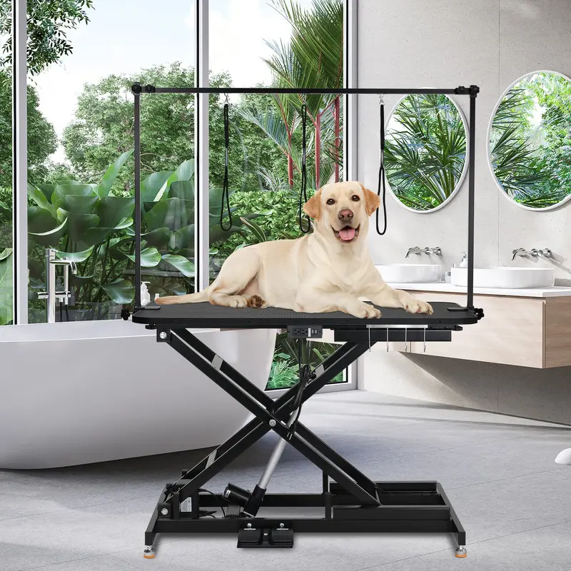 Arlopu Hydraulic Dog Grooming Table – 49.2-Inch Professional Pet Station With Overhead Arm, 3-Loop Restraint System, And Height Adjustment For Large Breeds 1