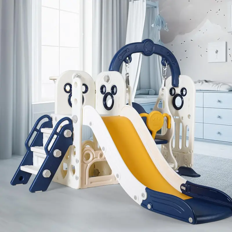 Arlopu Kids Slide & Swing Combo Set – Freestanding Climber With Basketball Hoop, Ball, Storage & Non-Slip Steps 1
