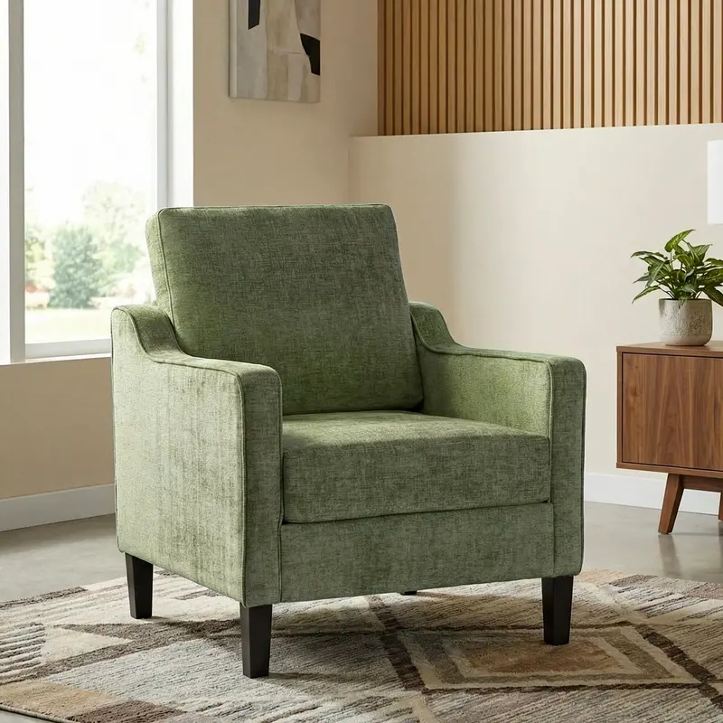 Arlopu Mid-Century Chenille Accent Chair – Upholstered Modern Reading Armchair For Living Room, Apartment Or Home Office 1