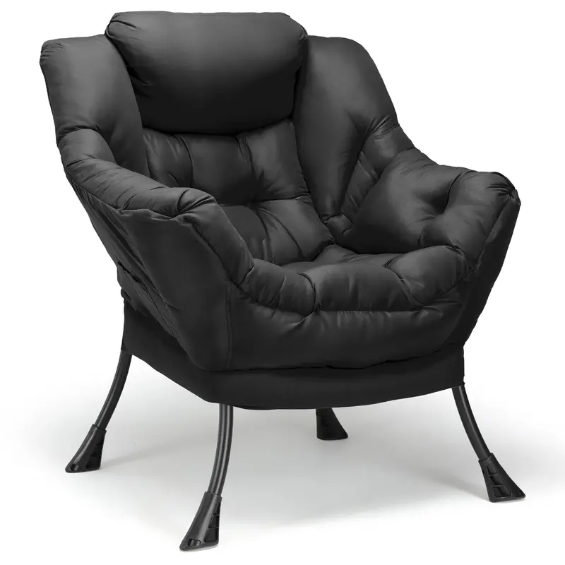 Arlopu Modern Upholstered Lazy Lounge Chair With Side Pocket – Compact Reading Armchair For Living Room, Bedroom, Or Dorm 1