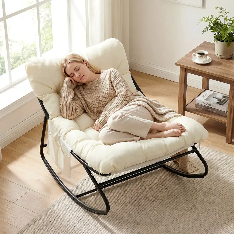 Arlopu Oversized Outdoor Papasan Rocker – Wicker Egg Lounge Chair With Cushion 1
