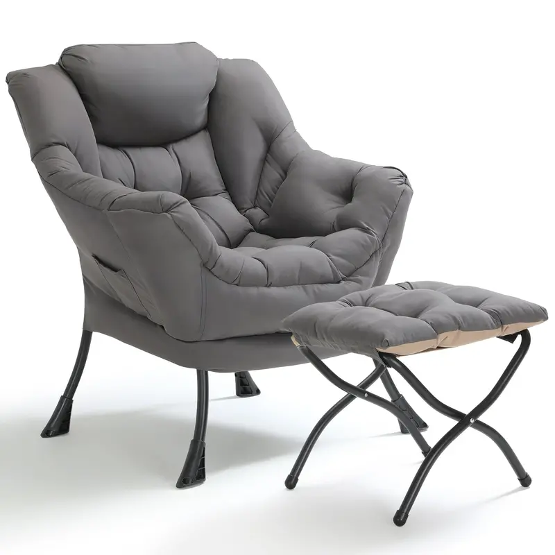Arlopu Oversized Reclining Lazy Chair With Ottoman & Foldable Footrest – Plush Lounge Armchair With Storage Pocket For Living Room, Bedroom, Or Office 1