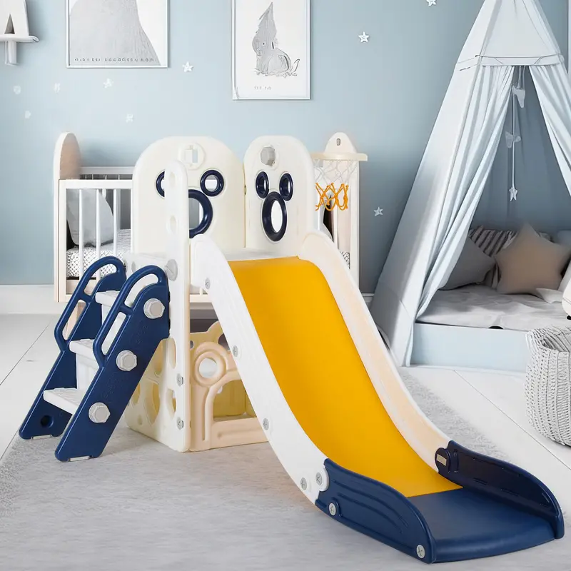 Arlopu Plastic Toddler Slide With Basketball Hoop – Indoor/Outdoor Climber Featuring Anti-Slip Steps & Durable Construction 1