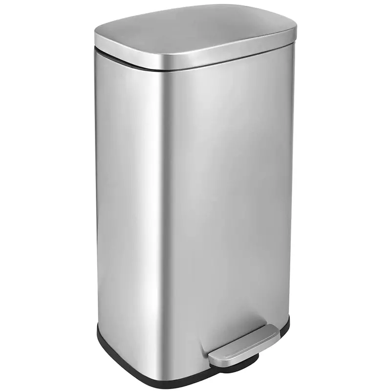 Arlopu Rectangular 8-Gallon Stainless Steel Kitchen Trash Can With Secure Lid In Silver Finish 1