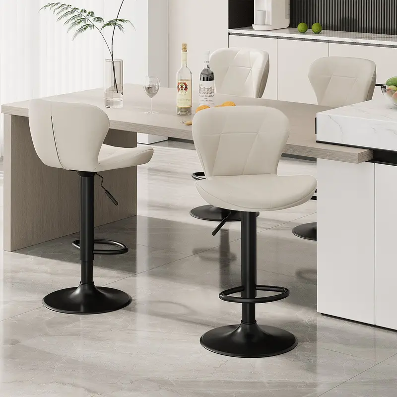 Arlopu Set Of 4 Adjustable Swivel Barstools – Pu Leather Counter Seats With Back Support And Footrest 2