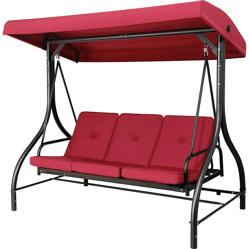 Arlopu Three-Seat Patio Glider Swing – Backrest-Equipped Outdoor Swing Bed With Weather-Resistant Frame And Comfort Cushions 1