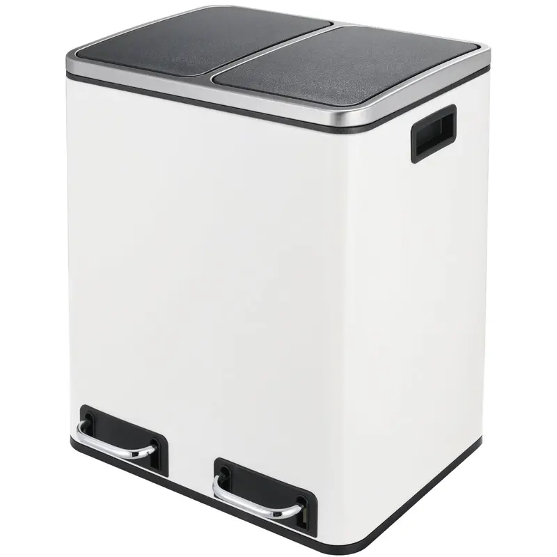 Arlopu Twin 4-Gallon Stainless Steel Trash Cans – Slim Under-Cabinet Or Counter-Level Kitchen Recycling Solution 1