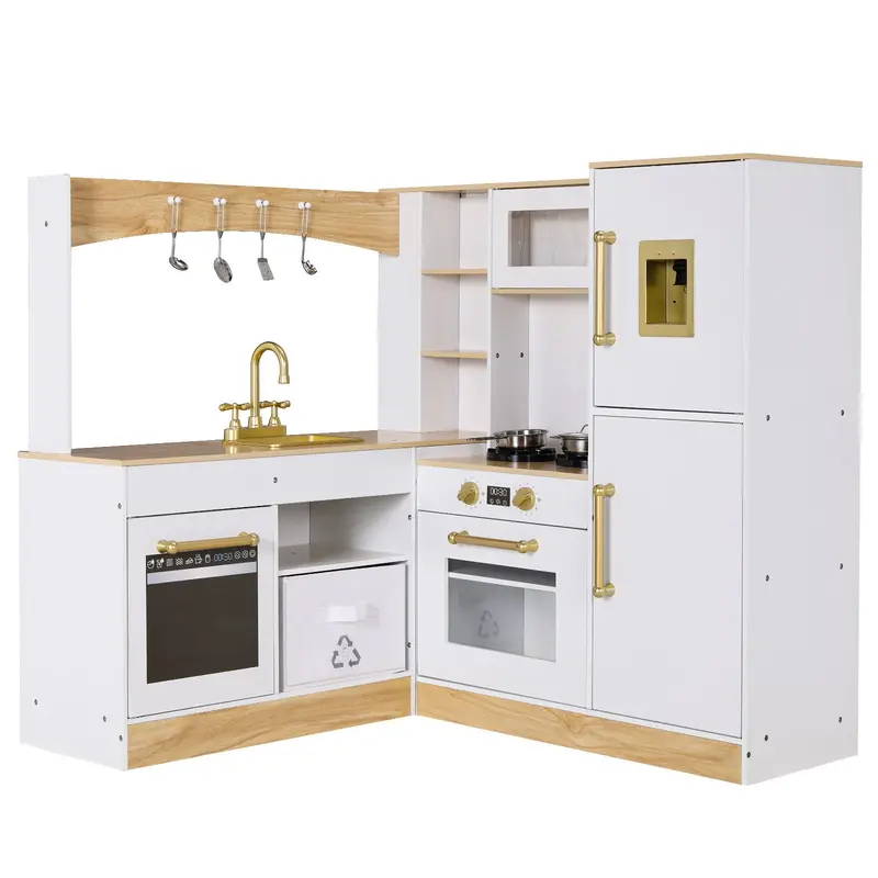 Arlopu Wooden Corner Play Kitchen – Space-Saving Toddler Pretend Cooking Set For Ages 3+ 1