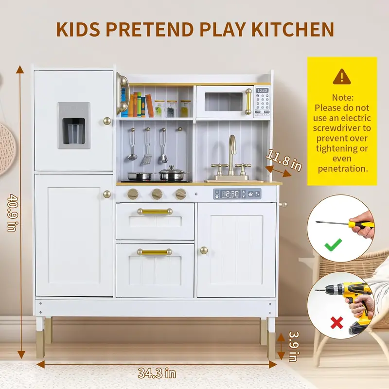 Arlopu Wooden Pretend Play Kitchen For Kids – Interactive Toy Set With Sink, Oven, Phone & Utensils (Ages 3–7) 1