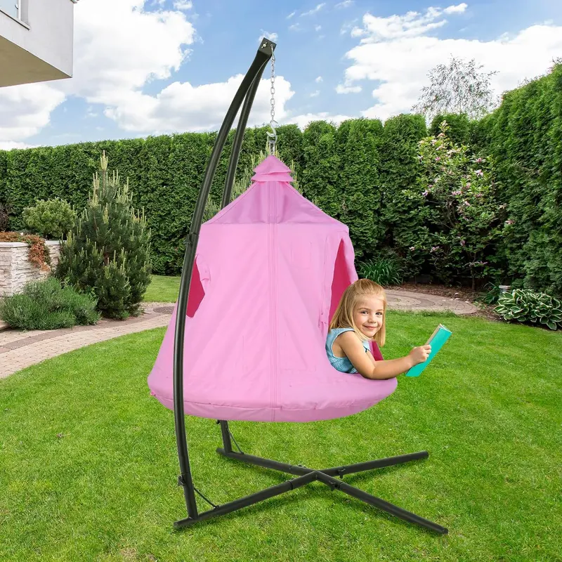 Arlopu X-Frame Hammock Chair Stand – All-In-One Indoor/Outdoor Hanging Seat System With Adjustable Steel Stand & Tree Tent Canopy 1