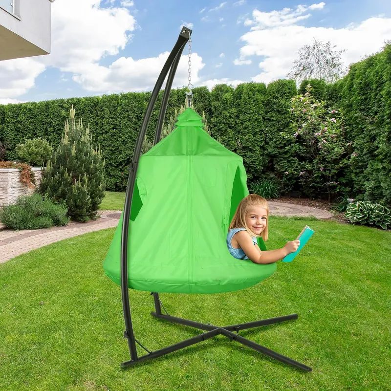 Arlopu X-Frame Hammock Chair Stand – Heavy-Duty Steel Outdoor/Indoor Swing Stand With Egg Basket Seat & Canopy (330 Lb Rated) 1