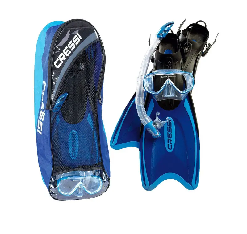Cressi Palau Snorkel Set – Mask, Snorkel & Fins (Blue) 1