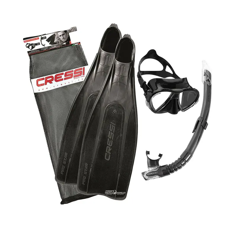 Cressi Pro Star Snorkeling Set – Mask, Snorkel & Fins Bundle 1