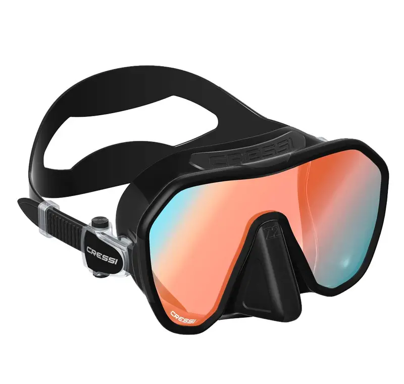 Cressi Z2S Scuba Mask – Black Frame With Blue & Orange Lenses 1