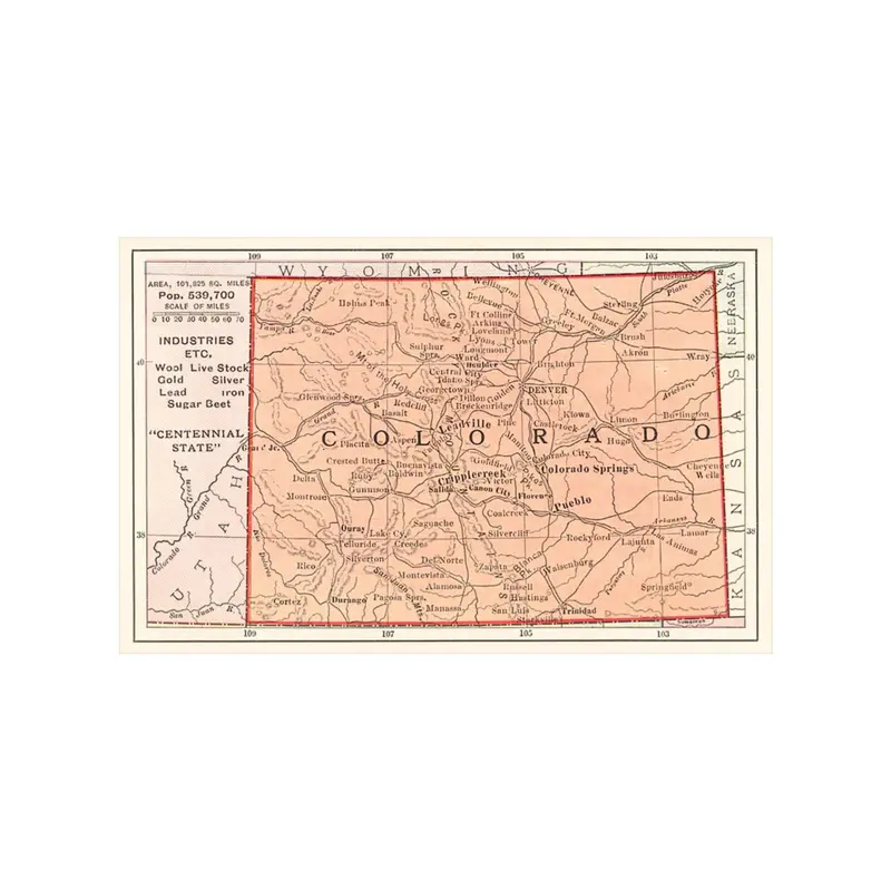 Found Image Illustrated Map Of Colorado State Postcard (Co-247) 1