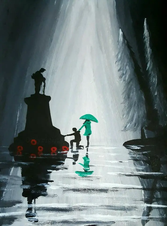 Green-Tone Memorial Original Painting – 'Memorial Sorrow In Green' 1