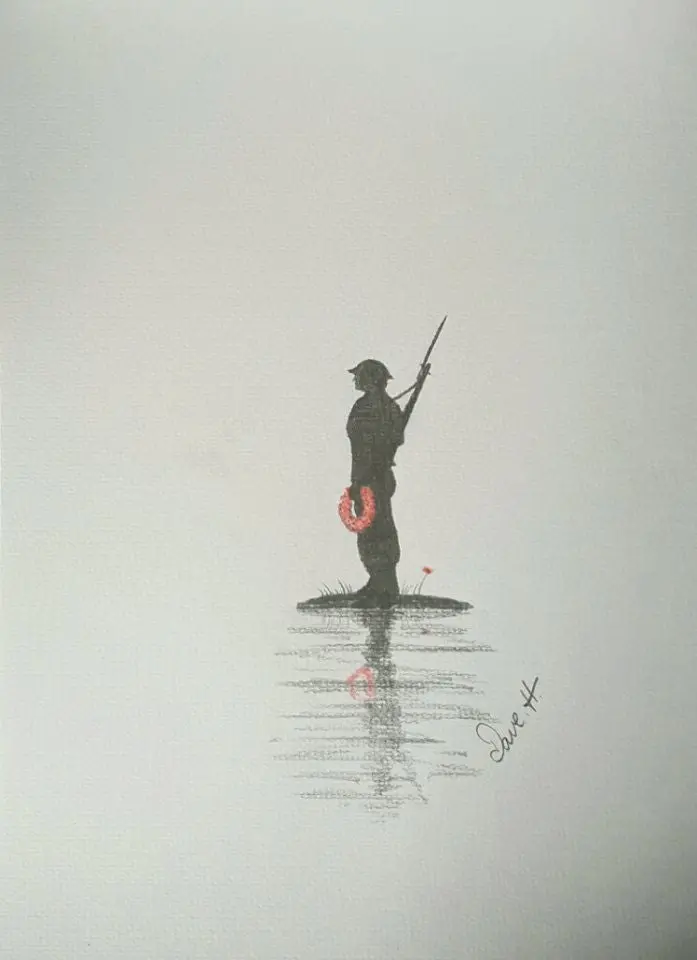 Hand-Drawn Pencil Sketch: 'Sorrow Of The Sentry' – Reflective Guard Portrait 1