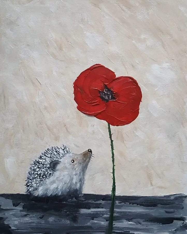 Hedgehog Poppy Original Acrylic Painting – Nature-Inspired Fine Art 1