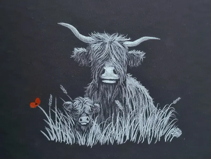 I Can’T See A Thing, Dad – Original Polychromo Drawing 1