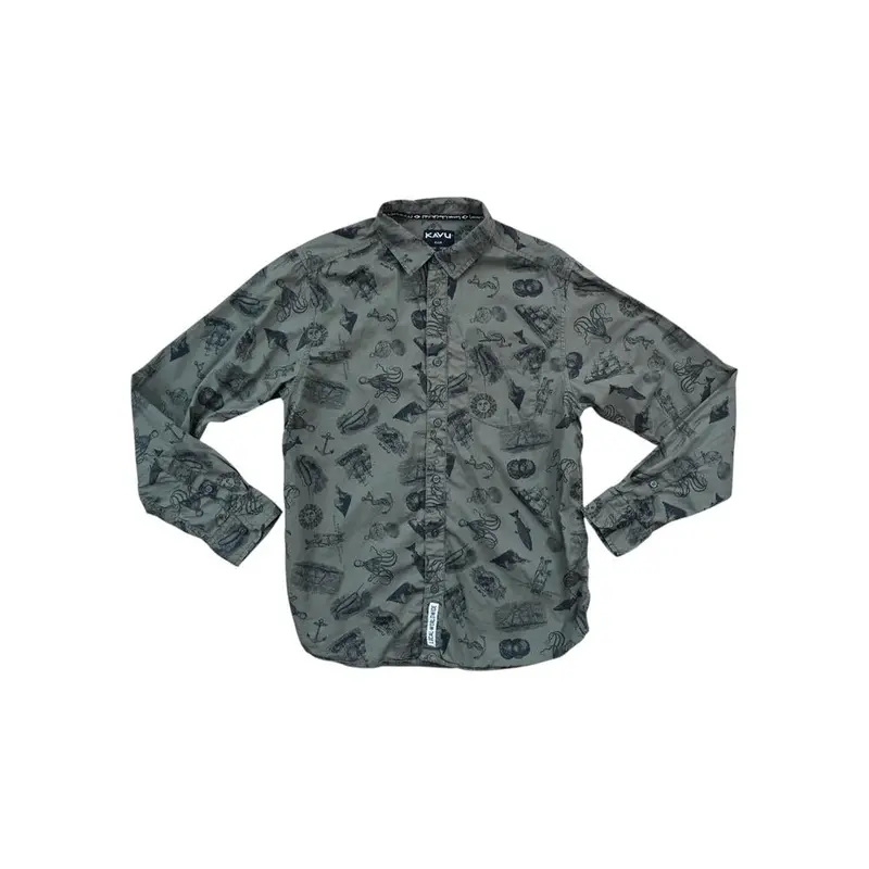 Kavu Men'S Green Hootennany Cotton Shirt - Size M (Lightly Worn) 1