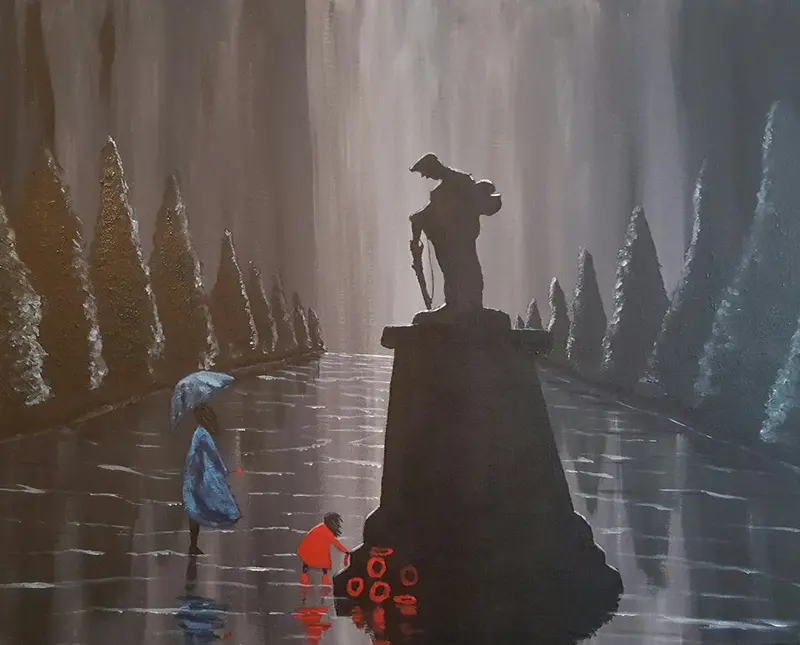 'Laying Poppies In The Rain' – Original Poetic Memorial Art 1
