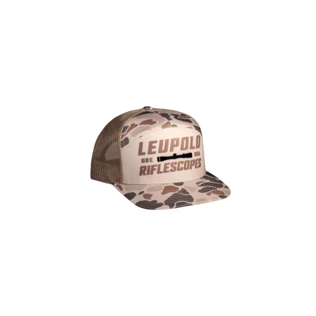 Leupold 7-Panel Trucker Hat – Light Tan & Harvest Duck Camo 1