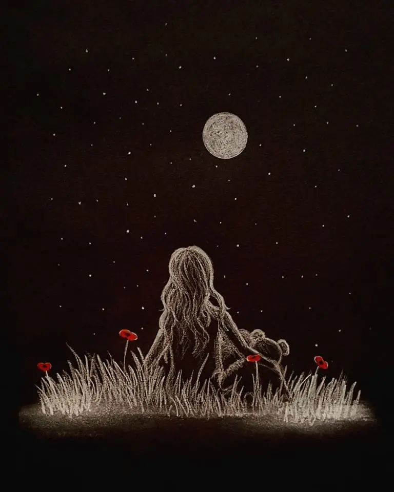 Moonlit Teddy Girl – Original Polychromo On Black Card 1