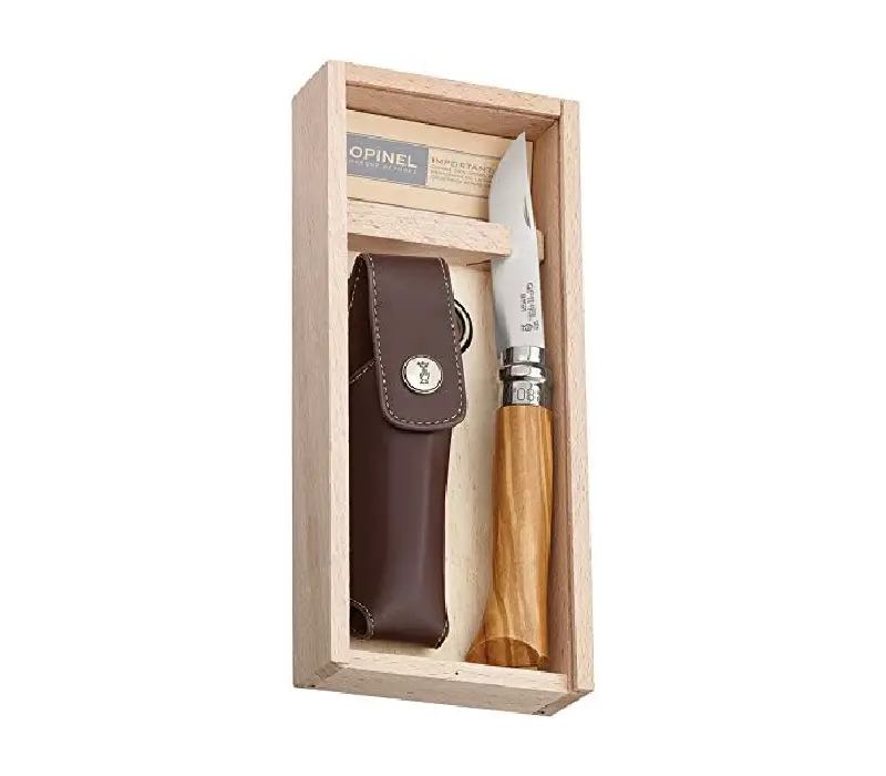 Opinel No. 8 Olive Wood Handle Folding Knife With Alpine Sheath And Gift Box 1
