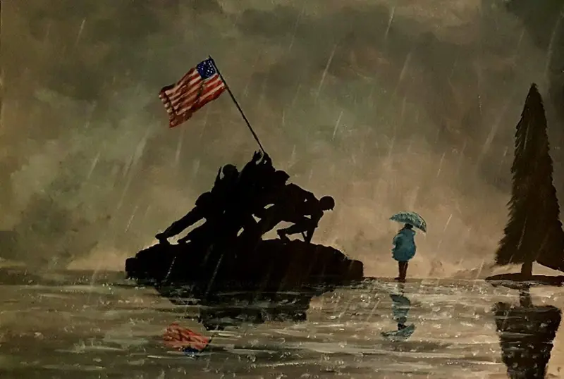 Original Painting 'Memorial Visit' – Solemn Commemorative Scene 1