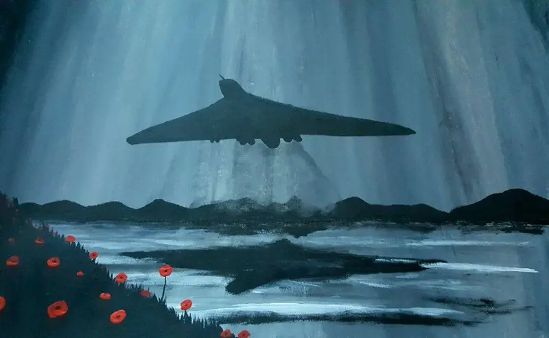 Original Painting 'Vulcan Flight' – Aviation-Themed Historical Illustration 1
