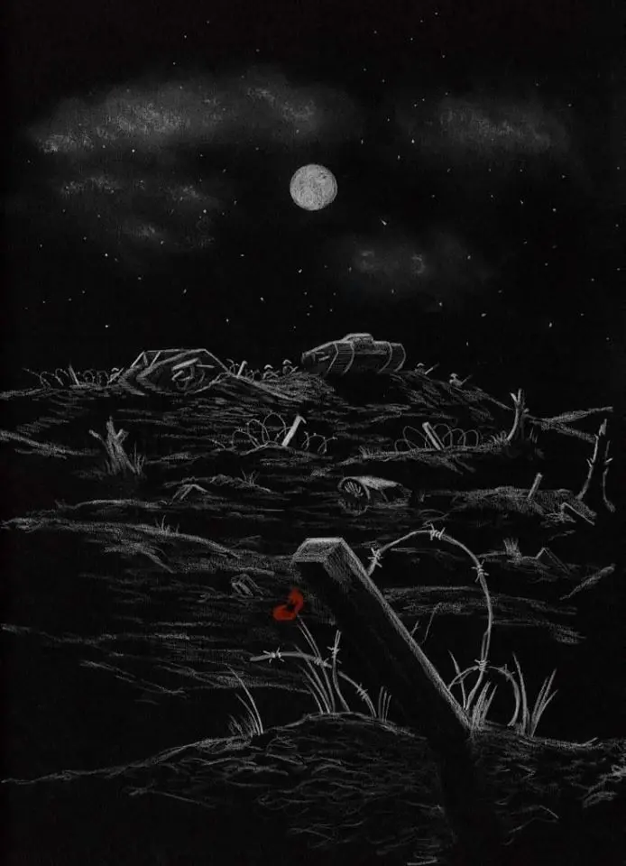 Original Polychrome Drawing: 'Moonlit Cambrai' (No. 309) 1