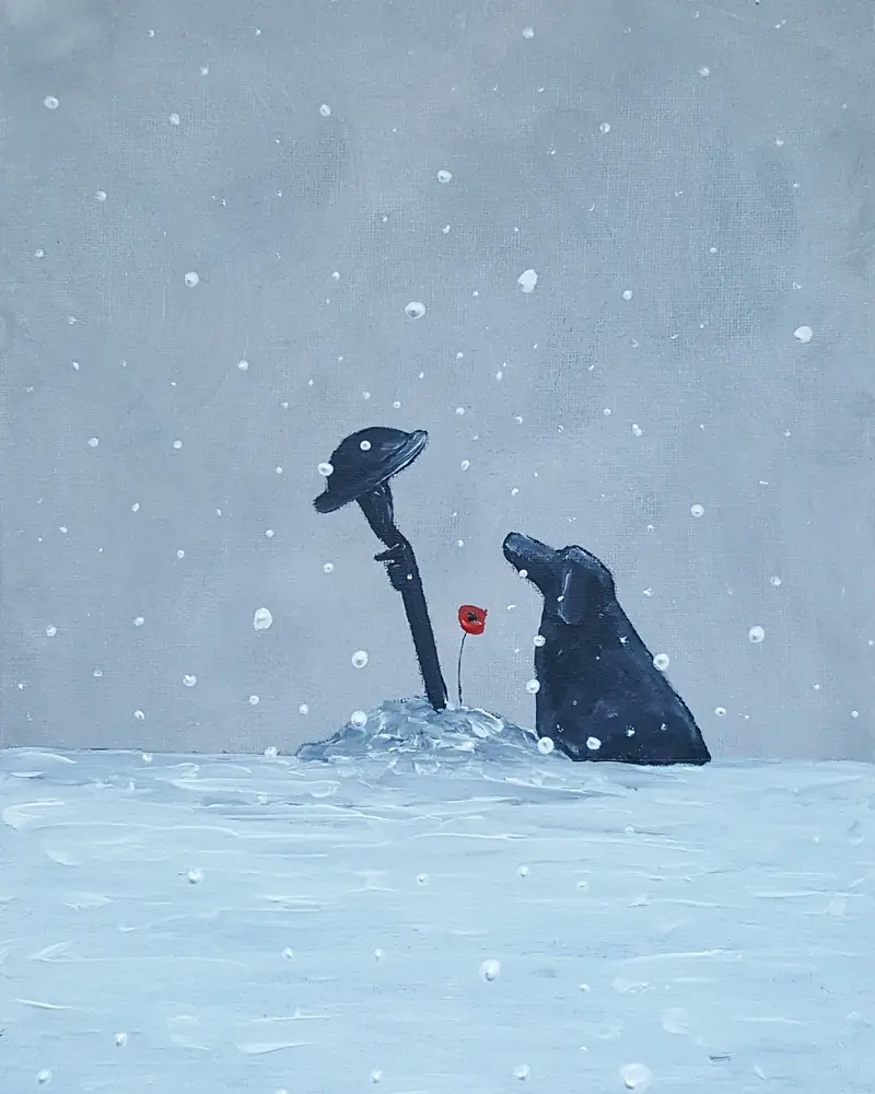 Original Snow Series Painting #1: Please Come Back – Foundational Piece In Winter Collection 1