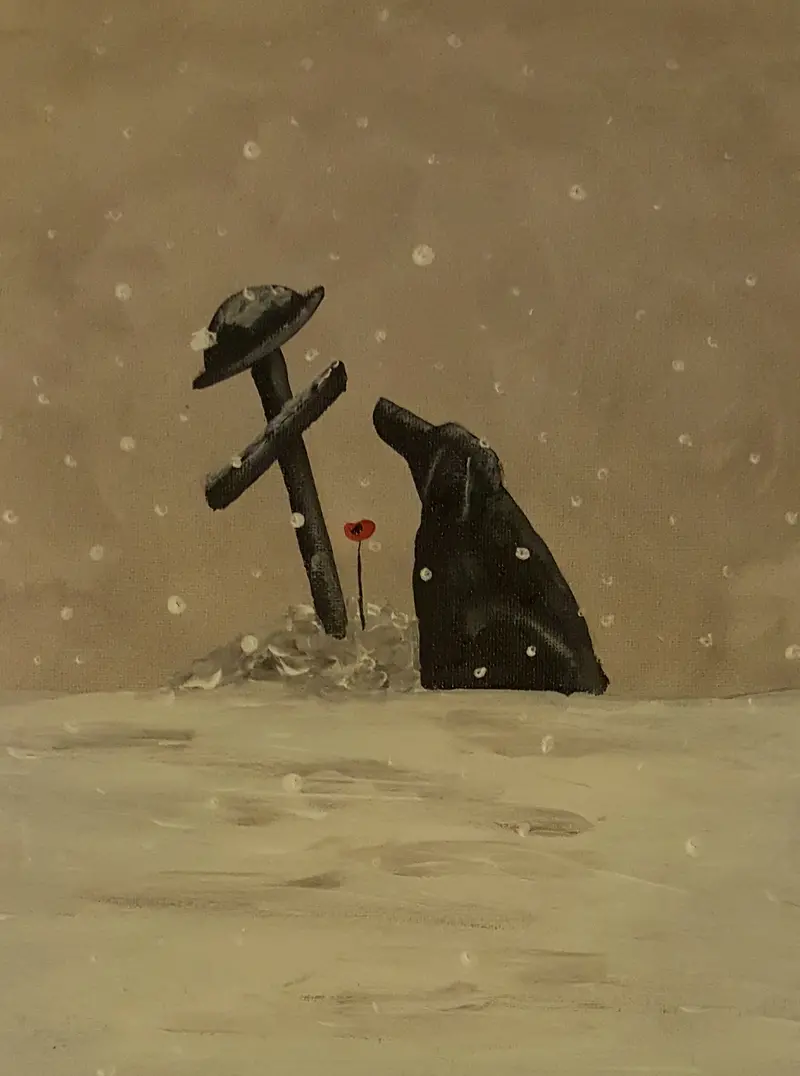 Original Snow Series Painting #6: Please Come Back – Contemplative Cold-Weather Scene 1