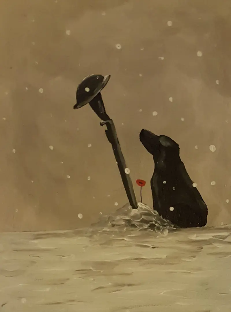 Original Snow Series Painting #8: Please Come Back – Winter-Themed Narrative Art 1