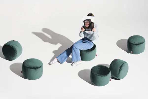 Point Recycled Velvet Ottoman Pouf 1