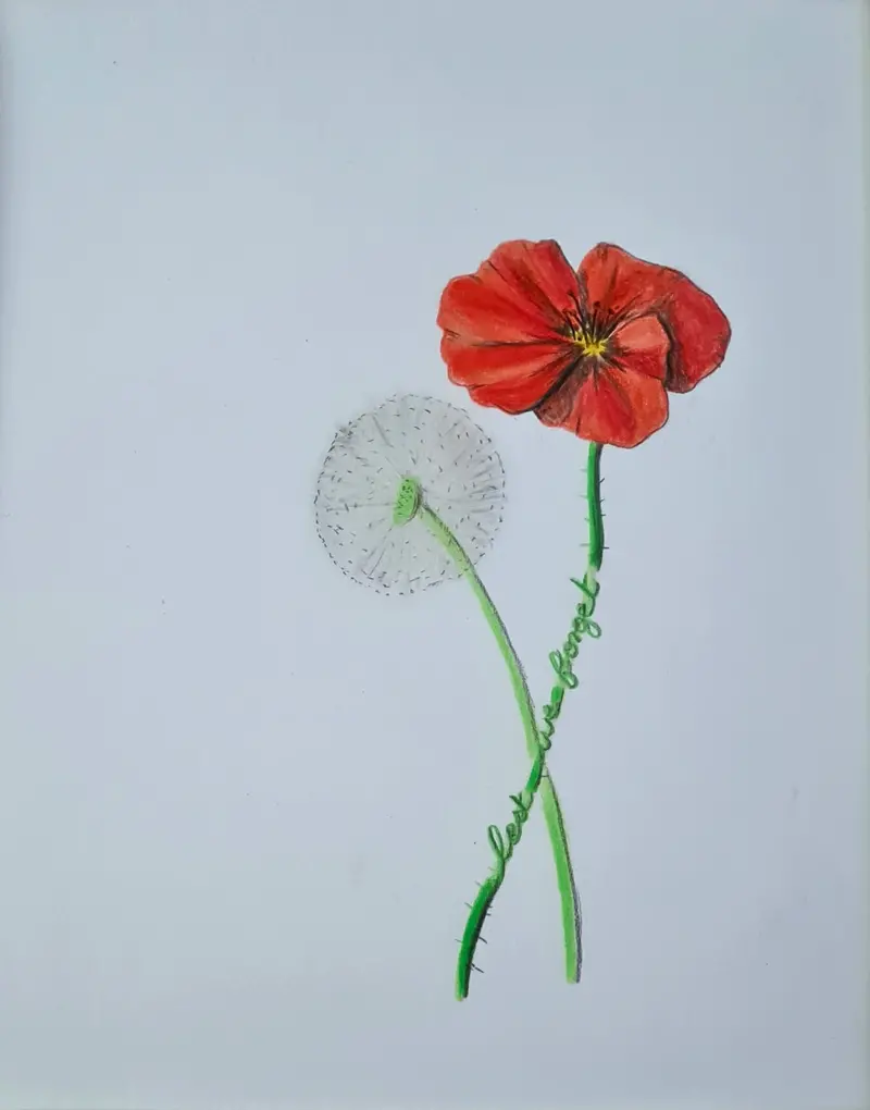 Polychromo Original Painting: 'Lwf Poppy With Dandelion Seed Ball' 1