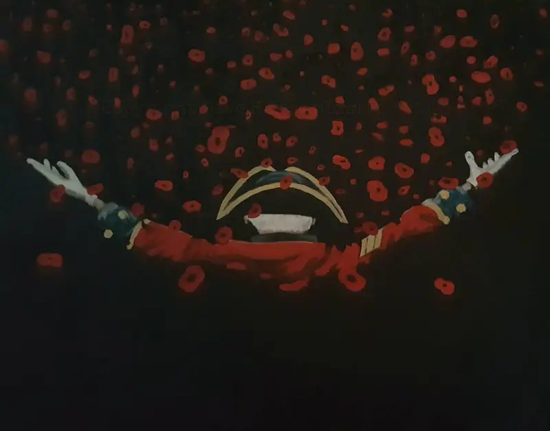 'Poppy Cascade' – Original Floral-Military Fusion Painting 1
