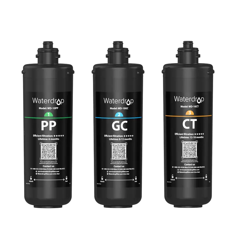 Replacement Cartridges For Waterdrop 3-Stage Under-Counter Filtration Units 1