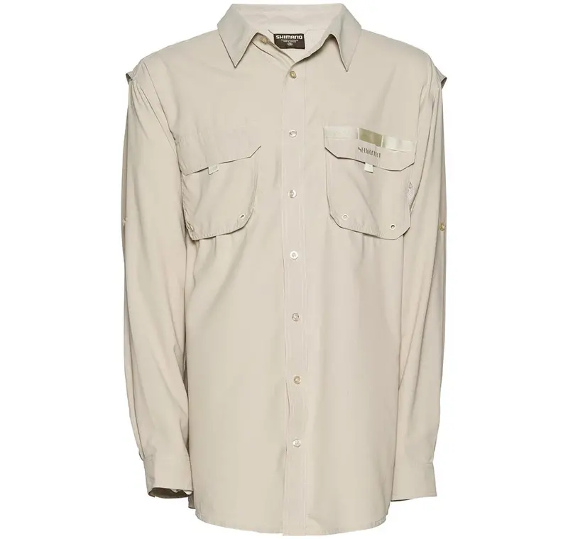 Shimano Vented Long-Sleeve Fishing Shirt – Oatmeal Color 1
