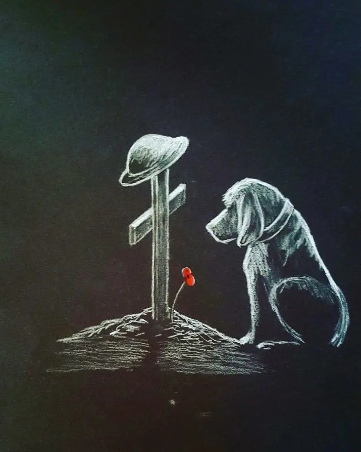 U342 Polychromo Art Print: 'Lonely Pup' – Minimalist Black-And-White Design 1