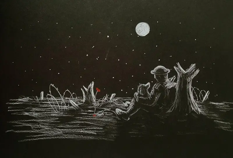 U346 Polychromo Art Print: 'A Friend In Need' Sketch On Black Background 1